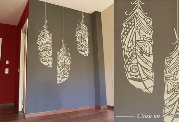 Forest Feather Wall Stencil