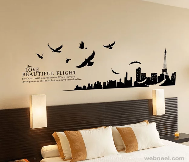 Wall Painting Ideas With City And Birds